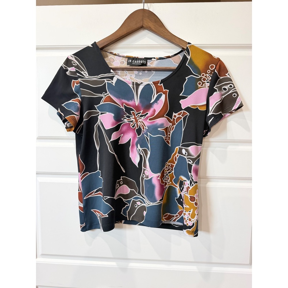 In Cahoots Multicolor Floral Print Short Sleeve Top Medium Fairycore Y2K - Picture 2 of 7